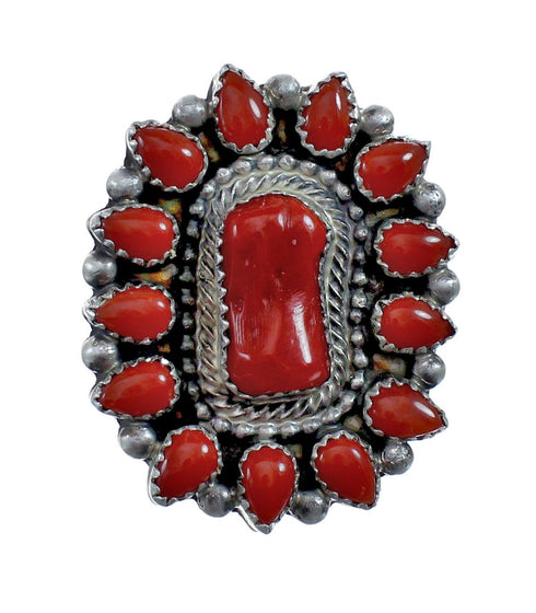 Native American Navajo Genuine Sterling Silver Coral Ring Size 7-1/4 AX127832