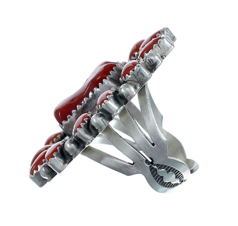Native American Navajo Genuine Sterling Silver Coral Ring Size 7-1/4 AX127832