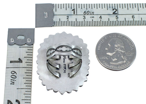 Native American Navajo Genuine Sterling Silver Coral Ring Size 7-1/4 AX127832