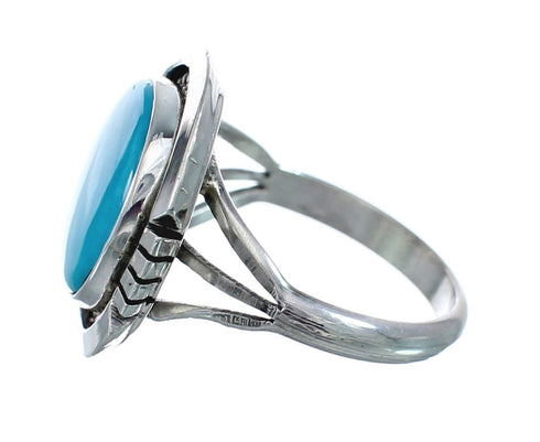 Turquoise Navajo Authentic Sterling Silver Ring Size 7-3/4 AX127814