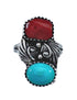 Authentic Sterling Silver Navajo Turquoise Coral Leaf Design Ring Size 7-1/4 AX127782