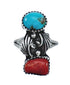 Authentic Sterling Silver Navajo Turquoise Coral Leaf Design Ring Size 8 AX127788