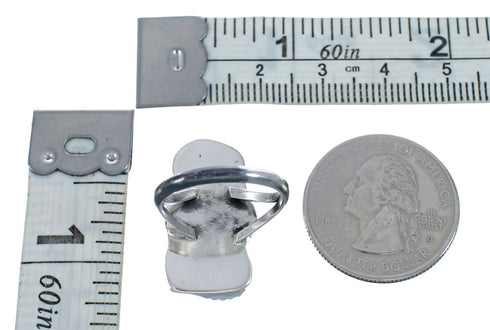 Authentic Sterling Silver Navajo Turquoise Coral Leaf Design Ring Size 7-3/4 AX127785