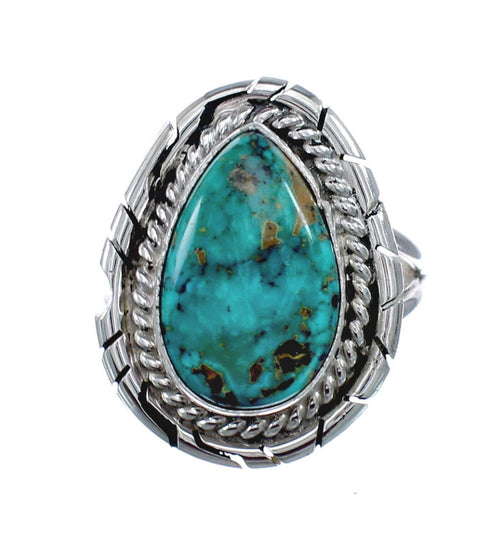 Native American Turquoise Sterling Silver Navajo Ring Size 8-3/4 AX127876