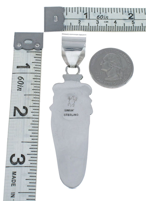 Navajo Turquoise Genuine Sterling Silver Feather And Bear Paw Pendant AX127943