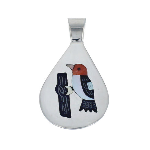 Sterling Silver Multicolor Zuni Wood Pecker Pendant AX127953