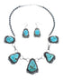 Turquoise Navajo Sterling Silver Link Necklace Earrings Jewelry Set AX127975