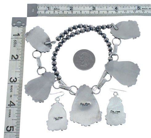 Turquoise Navajo Sterling Silver Link Necklace Earrings Jewelry Set AX127975