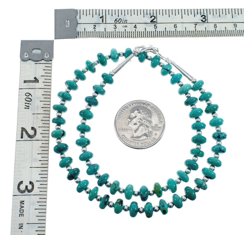 Southwestern Turquoise Authentic Sterling Silver Bead Necklace JX127716