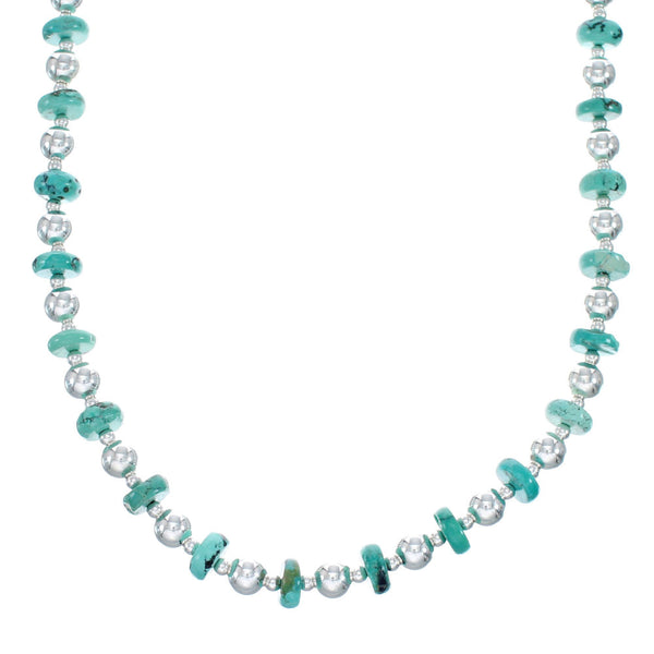 Southwestern Turquoise Authentic Sterling Silver Bead Necklace JX127720