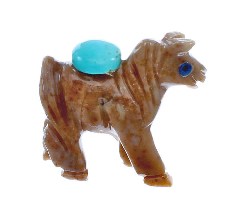 Brown Agate Hand Crafted Fetish Horse Navajo Turquoise Figurine AX127986