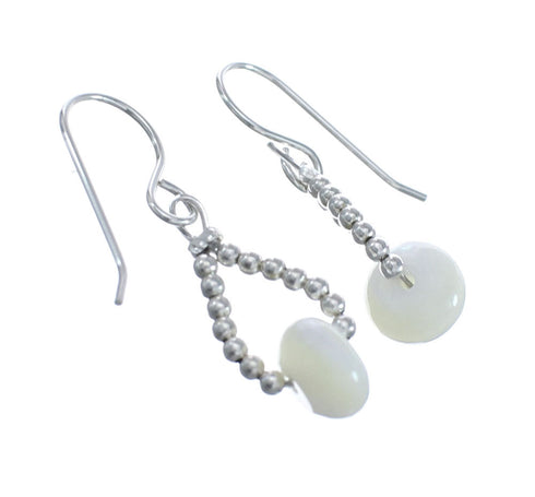 Sterling Silver Navajo Mother of Pearl Bead Hook Dangle Earrings AX127999