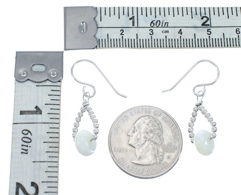 Sterling Silver Navajo Mother of Pearl Bead Hook Dangle Earrings AX127999
