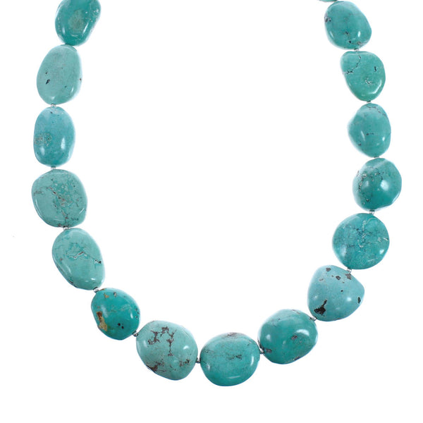 Native American Sterling Silver Turquoise Bead Necklace AX128004