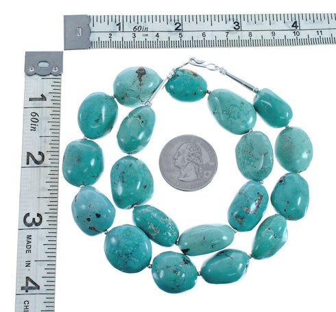 Native American Sterling Silver Turquoise Bead Necklace AX128004