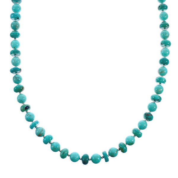 Native American Sterling Silver Turquoise Bead Necklace AX128003