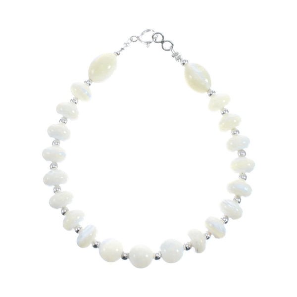 Native American Genuine Sterling Silver Mother of Pearl Bead Bracelet AX128012