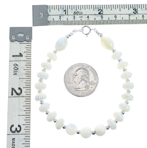 Native American Genuine Sterling Silver Mother of Pearl Bead Bracelet AX128012