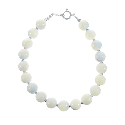 Native American Genuine Sterling Silver Mother of Pearl Bead Bracelet AX128013