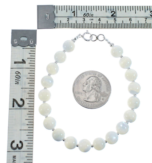 Native American Genuine Sterling Silver Mother of Pearl Bead Bracelet AX128013