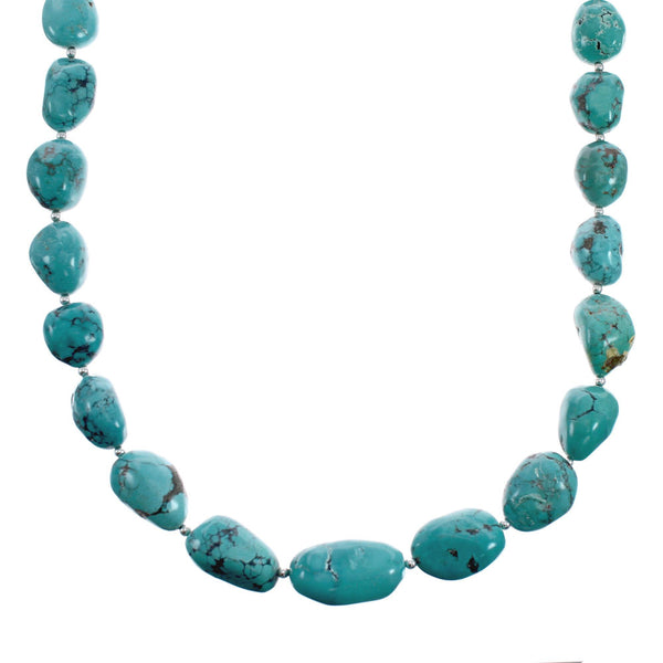 Turquoise Native American Bead And Silver Necklace AX128024