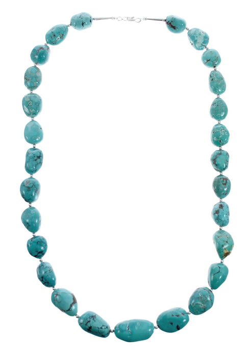 Turquoise Native American Bead And Silver Necklace AX128024