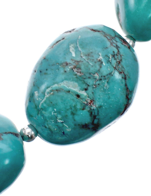 Turquoise Native American Bead And Silver Necklace AX128024