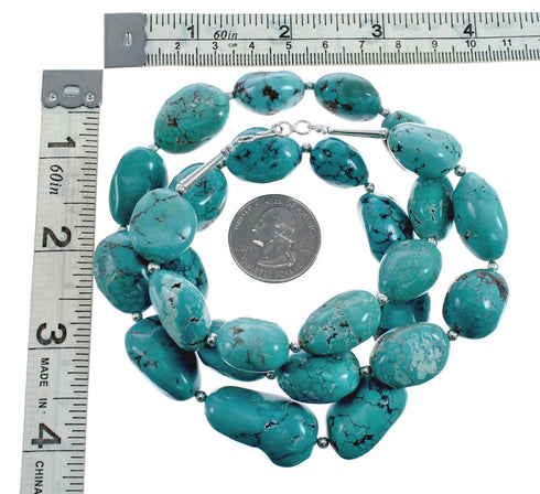 Turquoise Native American Bead And Silver Necklace AX128024