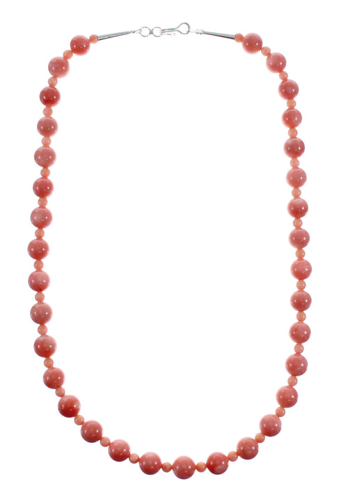 Pink Coral Genuine Sterling Silver Navajo Bead Necklace AX128028