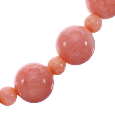 Pink Coral Genuine Sterling Silver Navajo Bead Necklace AX128028