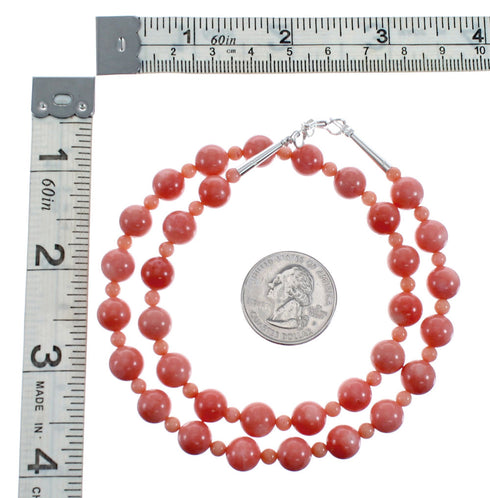 Pink Coral Genuine Sterling Silver Navajo Bead Necklace AX128028