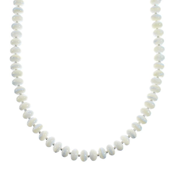 Mother of Pearl Sterling Silver Native American Bead Necklace AX128029