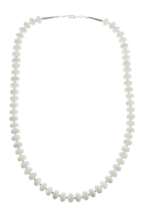 Mother of Pearl Sterling Silver Native American Bead Necklace AX128029