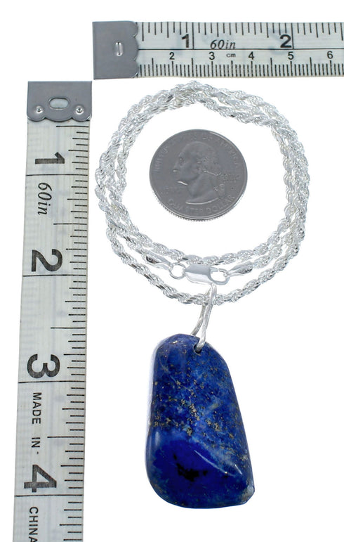 Native American Sterling Silver Lapis Italian Rope Chain 18" Pendant Necklace Set AX128050