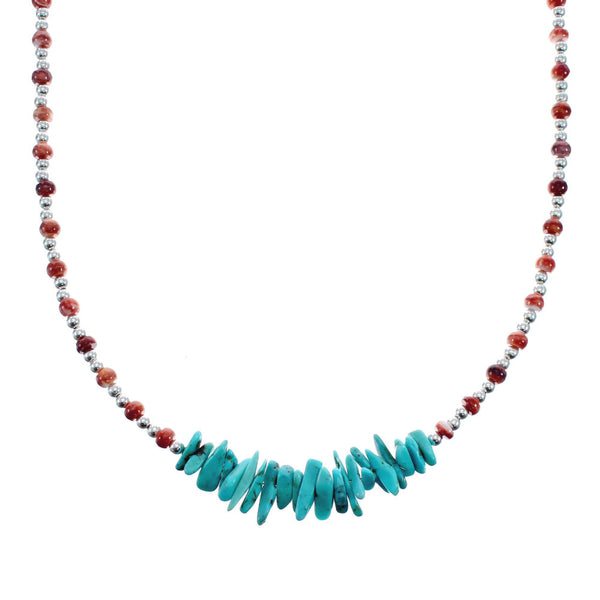 Turquoise Oyster Shell Sterling Silver Native American Bead Necklace AX128035