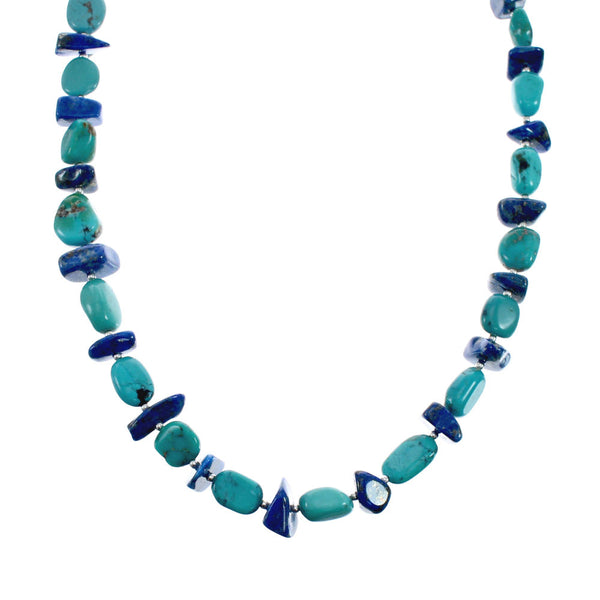Sterling Silver Turquoise And Lapis Native American Bead Necklace AX128037