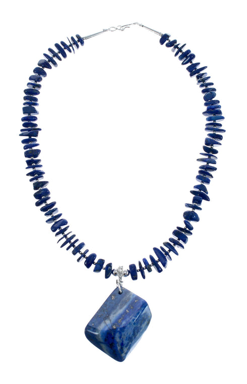 Native American Sterling Silver Lapis Bead Necklace with Pendant AX128052