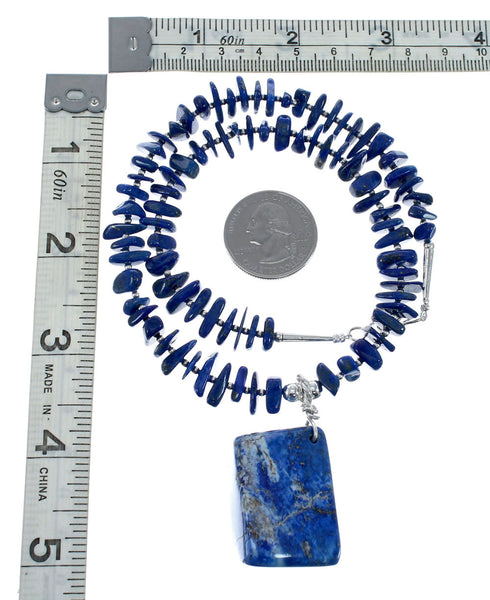 Native American Sterling Silver Lapis Bead Necklace with Pendant AX128052