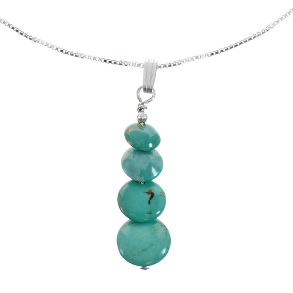 Navajo Sterling Silver Turquoise 16" Box Chain Pendant Necklace Set AX128055