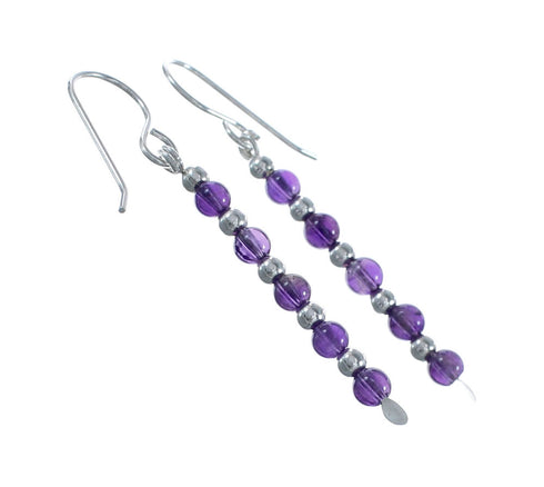 Native American Amethyst Sterling Silver Bead Hook Dangle Earrings AX128074