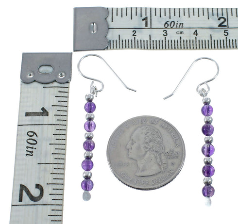 Native American Amethyst Sterling Silver Bead Hook Dangle Earrings AX128074