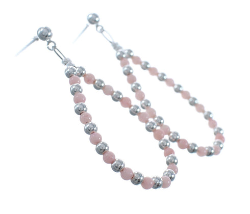 Sterling Silver Rhodochrosite Bead Post Dangle Earrings AX128083