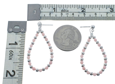 Sterling Silver Rhodochrosite Bead Post Dangle Earrings AX128083