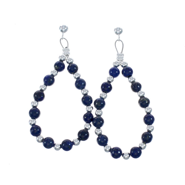 Sterling Silver Lapis Bead Post Dangle Earrings AX128081