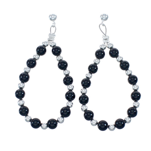 Sterling Silver Onyx Bead Post Dangle Earrings AX128082
