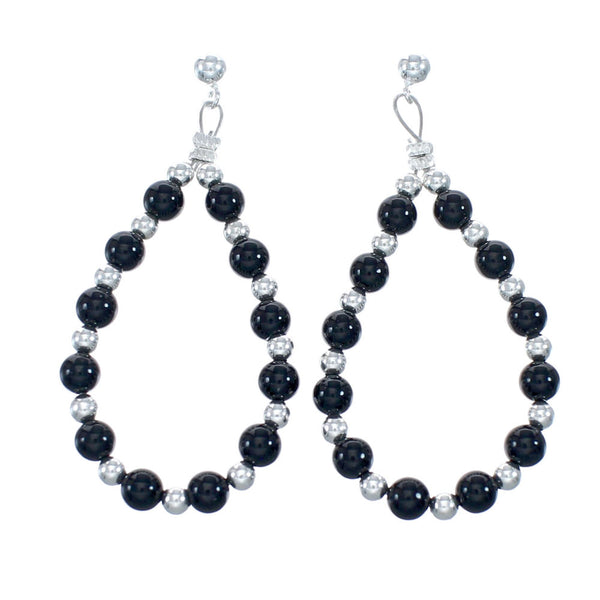 Sterling Silver Onyx Bead Post Dangle Earrings AX128082