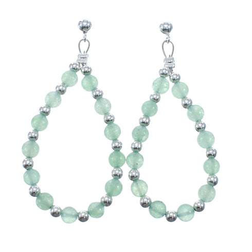 Sterling Silver Jade Bead Post Dangle Earrings AX128086