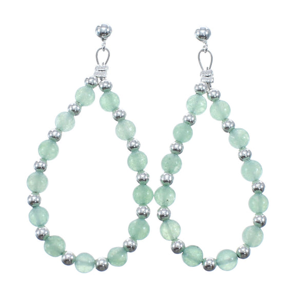 Sterling Silver Jade Bead Post Dangle Earrings AX128086