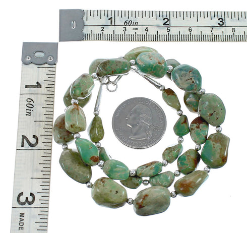 Native American Turquoise Bead And Silver Necklace AX128093