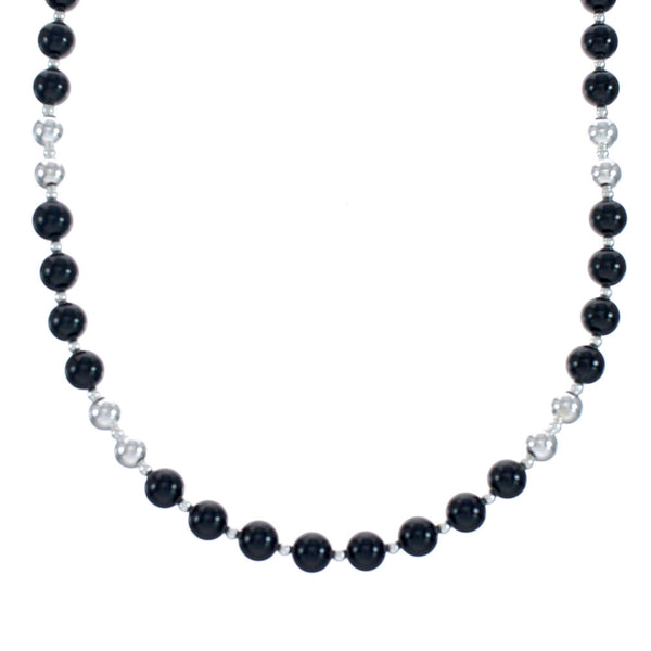 Native American Onyx Sterling Silver Bead Necklace AX128069
